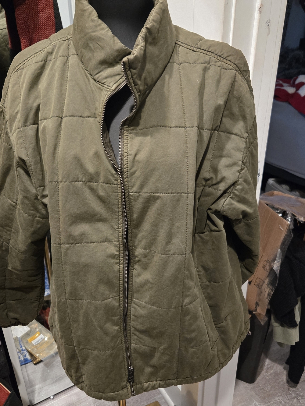 Quilted Zip-Up Puffer Jacket in Olive Green